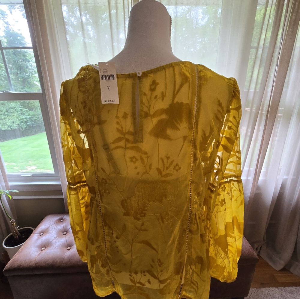 NWT, Anthropologie, sheer, yellow, peplum, layered blouse, size 8 - Picture 2 of 4